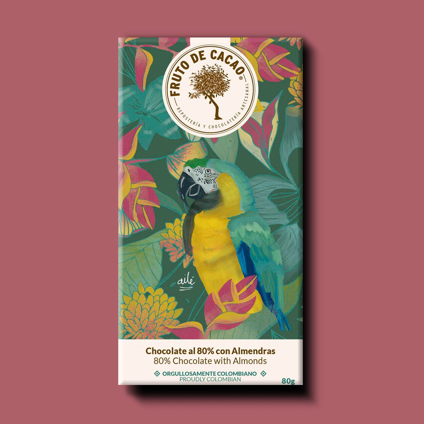 Barra de chocolate 80% con Almendras - Ailé