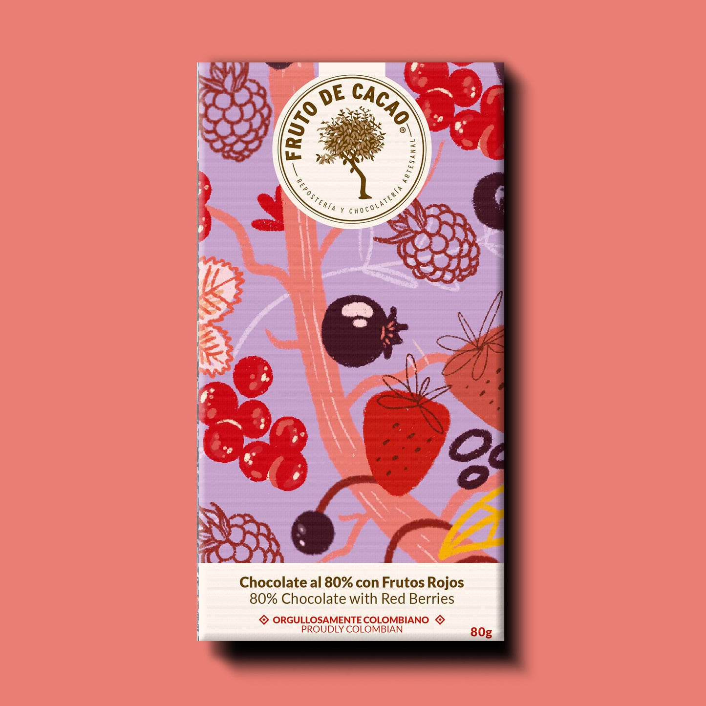 Barra de chocolate 80% con Frutos Rojos