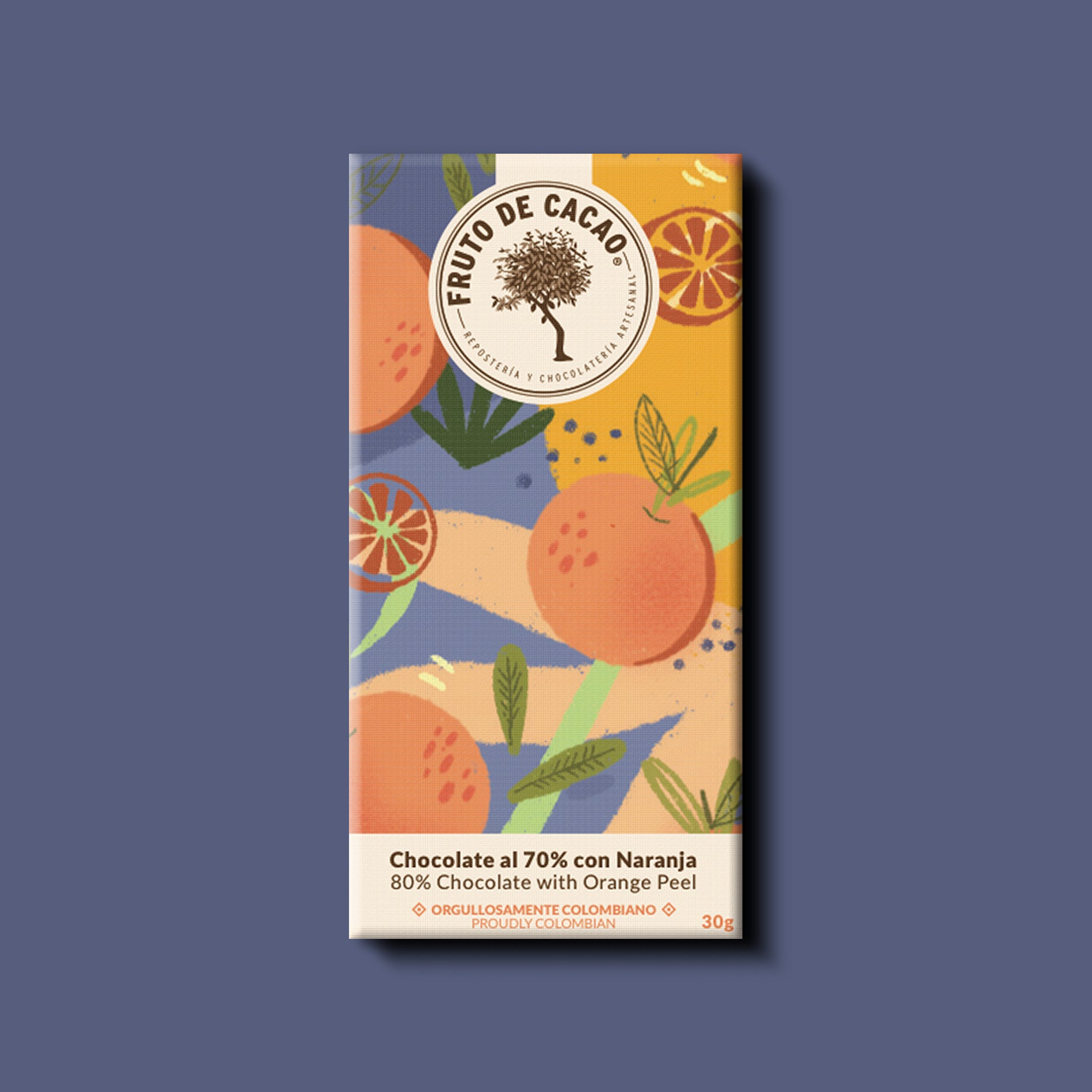 Barra de chocolate 70% con Naranja Fruto de Cacao