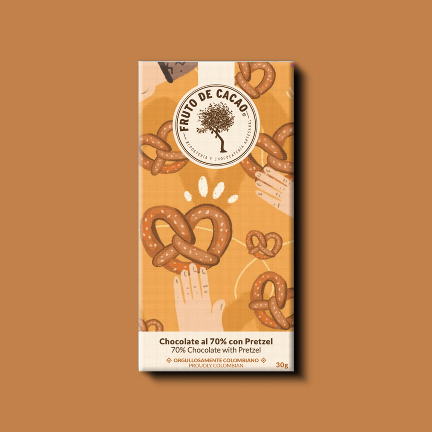 Barra de chocolate 70% con Pretzel Fruto de Cacao