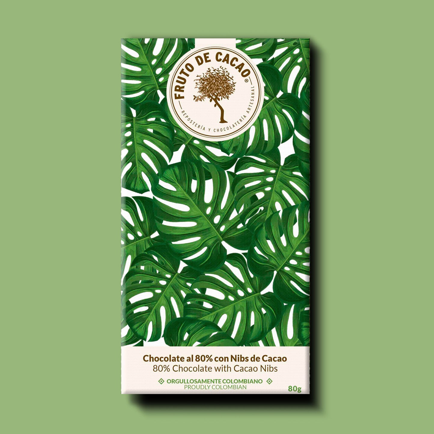 Barra de chocolate 80% con Nibs de Cacao Fruto de Cacao
