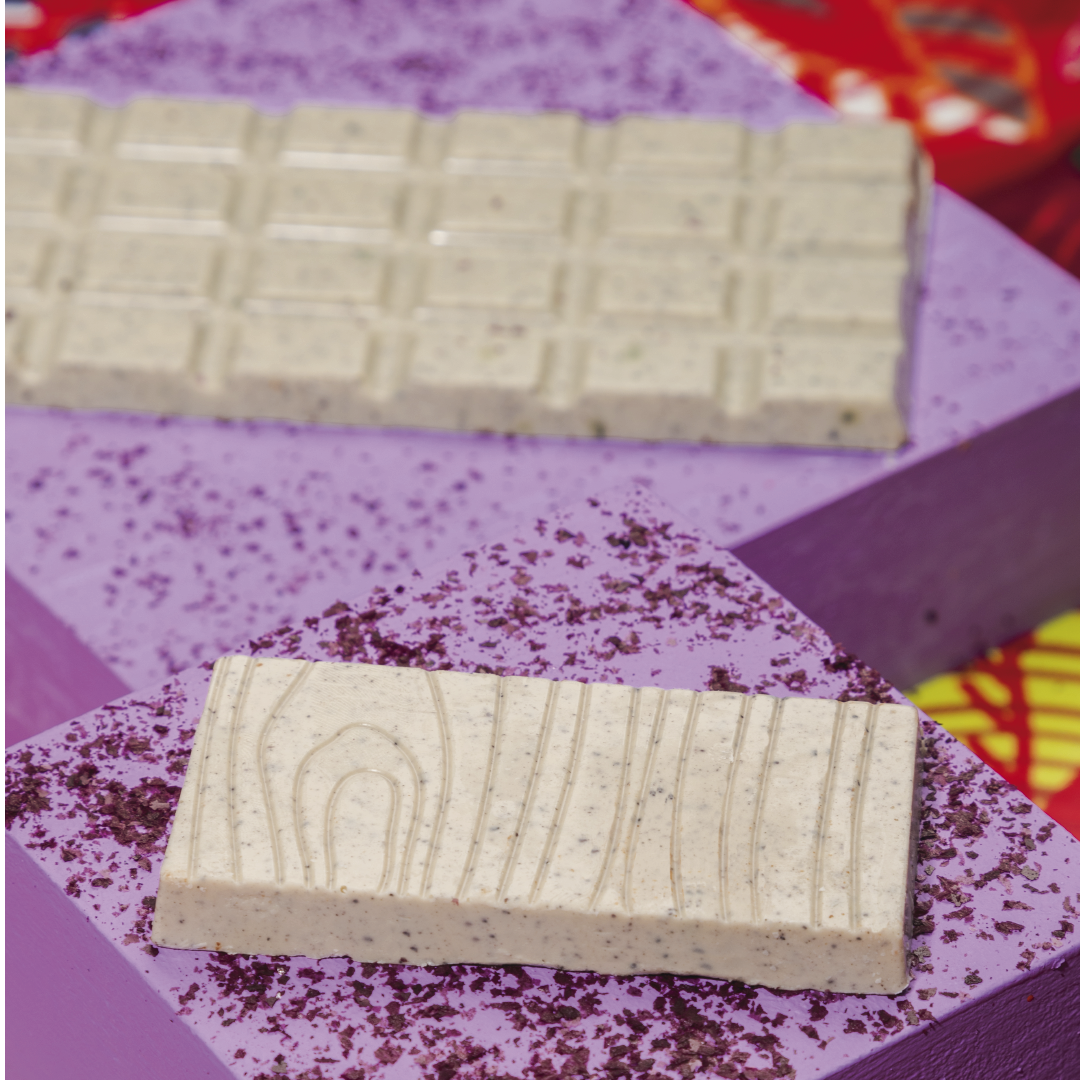 Barra de chocolate blanco con acaí